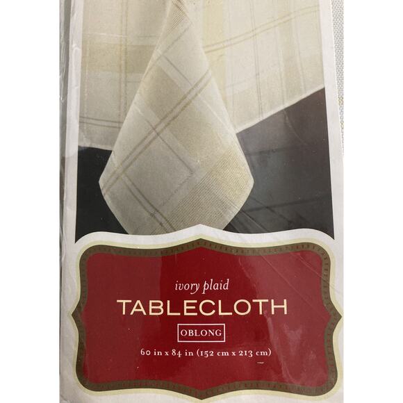 Vintage 2003 Plaid Oblong Tablecloth 60X84 Ivory with Gold Silver Threads Target - Picture 4 of 5